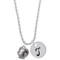 thumbnail image 1 of Delight Jewelry Silvertone Medium 3-D Ram Head Silvertone Script Initial Disc - T - Charm Necklace, 20"+3", 1 of 4