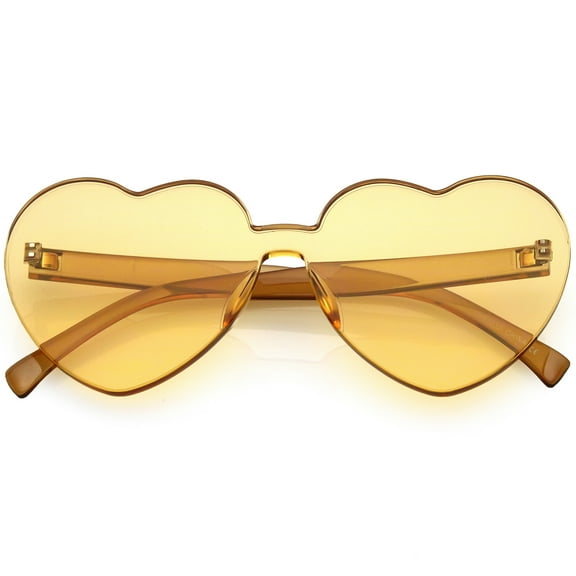 One Piece Rimless Heart Sunglasses Color Tinted Mono Block Lens 65mm (Orange)