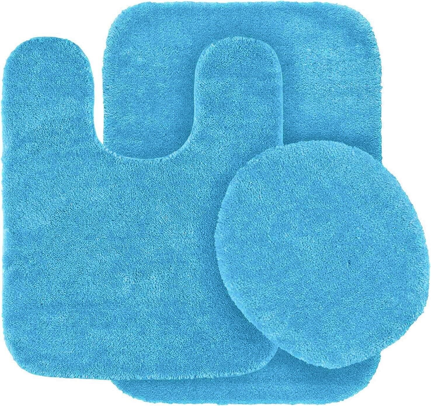 TREETONE Chenille Bath Mat 3 Piece Bathroom Rugs Set , 20x20 Inches U-Shape Contoured Toilet Mat & 20x32 Inches Rug & 1 Lid Cover ,Soft Water