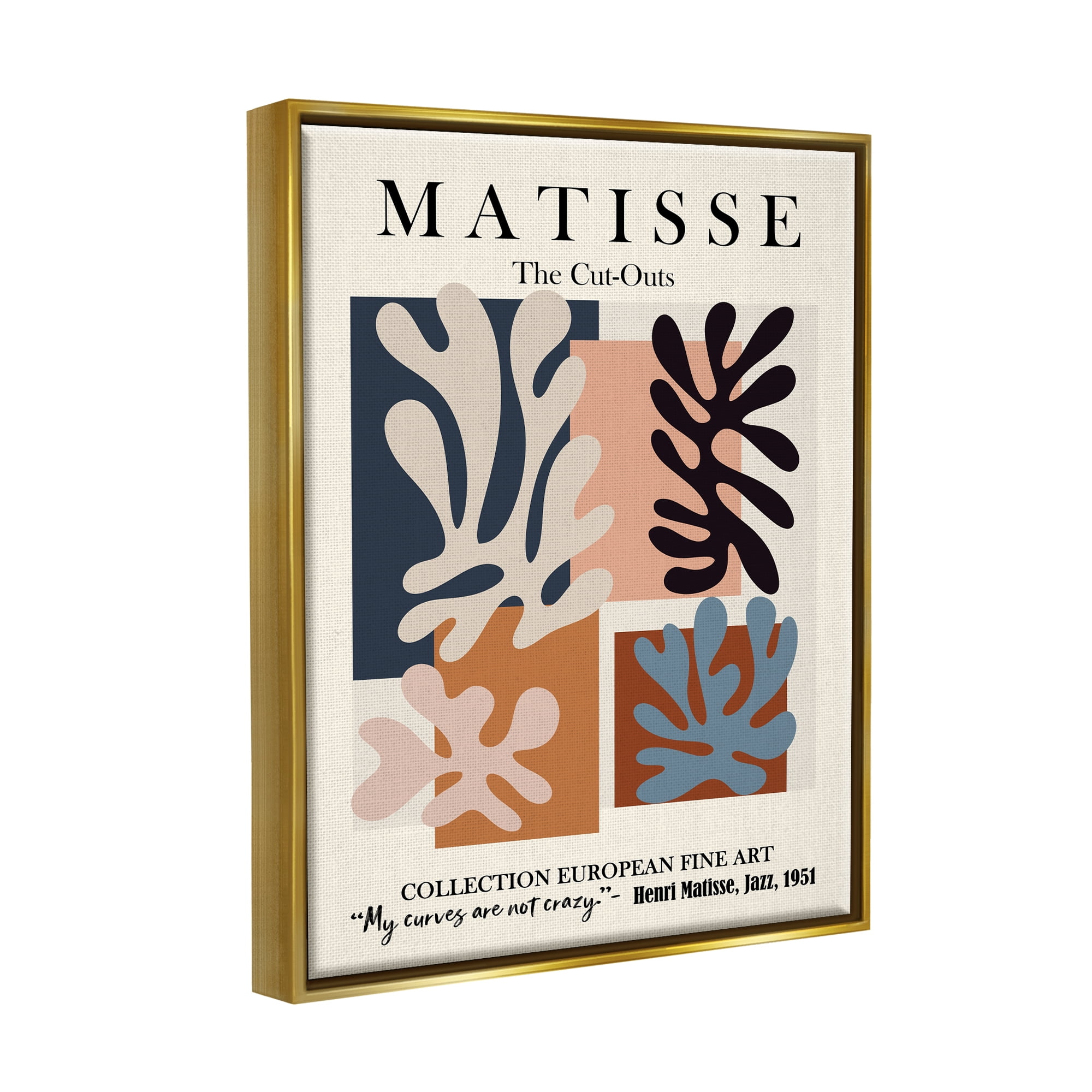 Stupell Industries Matisse Traditional Jazz Abstract Cut Out Forms Metallic Gold Framed Floating Canvas Wall Art, 24x30, by Ros Ruseva