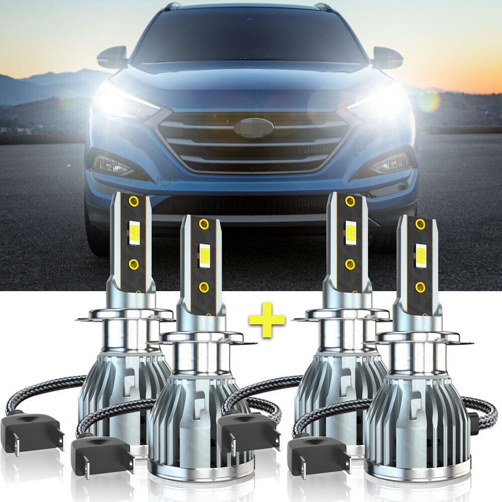 H7+H7 LED Headlight Bulbs Combo H7+H7 4PC 6000K For Hyundai Tucson 20162018 High&Low Kit