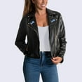 thumbnail image 4 of Women's Cuce Black Detroit Lions Vegan Leather Full-Zip Moto Jacket with Rhinestones, 4 of 4