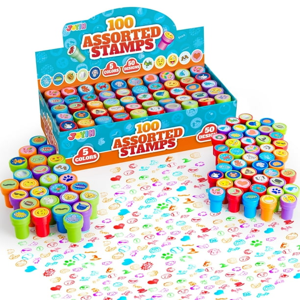Juego de sellos JOYIN, 100 unidades, surtidos, para niños, con tinta automática, 50 diseños