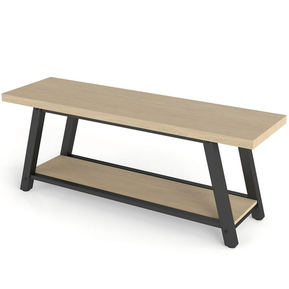 TUAREX Long Wood Bench, 47" Modern Farmhouse Entryway Bench, Wood End of BedBench, with Storage Shelf, Indoor Entry Way Shoe Benches Seat, Natural Oak