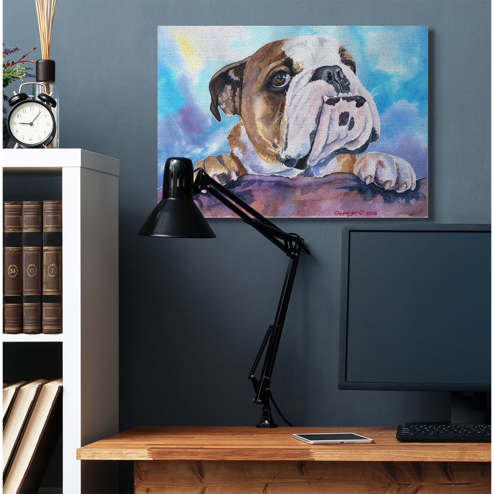 Stupell Industries English Bulldog Dog Pet Animal Watercolor Painting Canvas Wall Art by George Dyachenko
