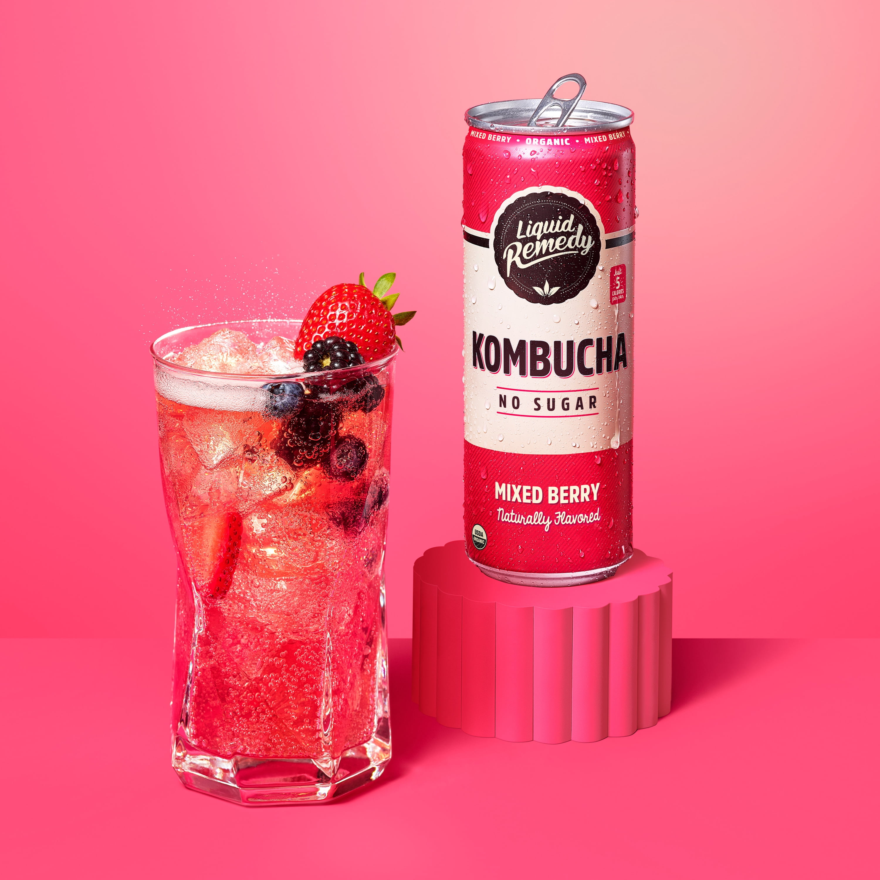 Liquid Remedy Kombucha Mixed Berry Low Calorie Sugar Free, 12 Pk, 12 oz Cans