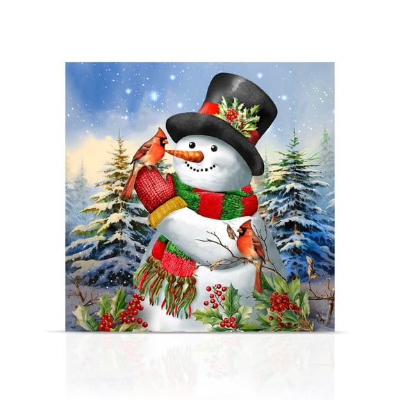Briarwood Lane Winter Canvas Art 16x16 Winter Friends Snowman For Winter Medium Canvas Art Medium Lighted Canvas Wall Art LED Lights Winter Themed Decor