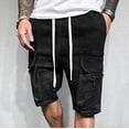 thumbnail image 2 of DDAPJ pyju Mens Jean Shorts Multi Pocket Cargo Jean Shorts Casual Solid Color Elastic Waist Drawstring Stretch Denim Shorts, 2 of 7