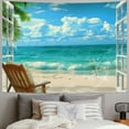 thumbnail image 2 of Chilfamy  Beach Tapestry Palm Trees In Ocean Heaven Sunbeds Balcony White Wooden Windows Summer Tropical, Wall Hanging For Bedroom Living Room Dorm 60x50inch, 2 of 6