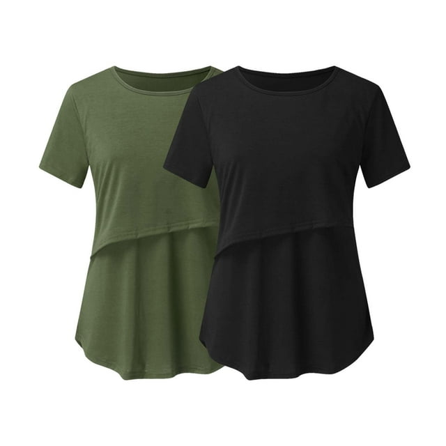 Chemises à Manches Courtes pour Femmes Enceintes Femmes Allaitement Couleur Unie Col Rond Manches Courtes Col Rond Blouse d'Allaitement Blouses à Manches Courtes pour Femmes Hauts à Manches Courtes pour Femmes