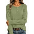 thumbnail image 5 of Horkkom Henley Shirts for Women Solid Color Button Long Sleeve Shirts Baggy Casual Fall Tops S, 5 of 7
