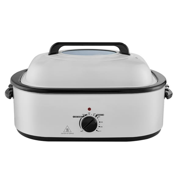 VEVOR Horno asador electrico, horno asador de pavo de 22 cuartos de galón con tapa autocalentable, horno asador de 1450 W con función de descongelación y calentamiento, temperatura ajustable