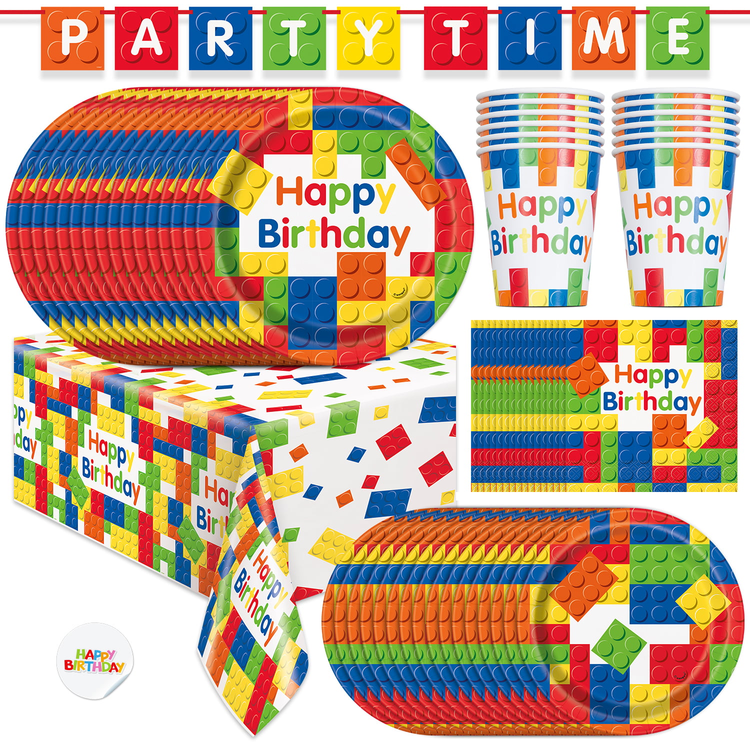 Billy ribben Ejendomsret Building Block Party Supplies | Includes Paper Plates, Cups, Napkins,  Tablecloth and Banner | Tableware for Brick and Construction Themed  Birthday Parties | Boys Birthday Party Decorations Serves 16 - Walmart.com