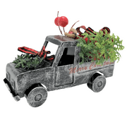 Holiday Time Metal Truck with Gift Ornament. Casual Traditional Theme. Rustic Grey Color.