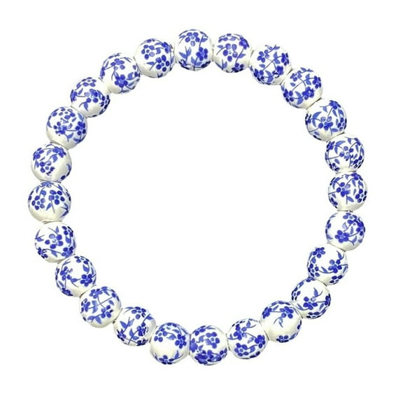 Chinese Style Porcelain Beads Bracelet for Women - Elegant Celadon Ceramic Bracelet with Blue Flower Design, Vintage Retro Wrist Jewelry Gift