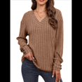 thumbnail image 3 of Camisas Tipo Túnica de Punto con Cuello en V, Larga y Botones Decorativos, Informales, Lisas, Suaves para Mujer Color Café XL, 3 of 9