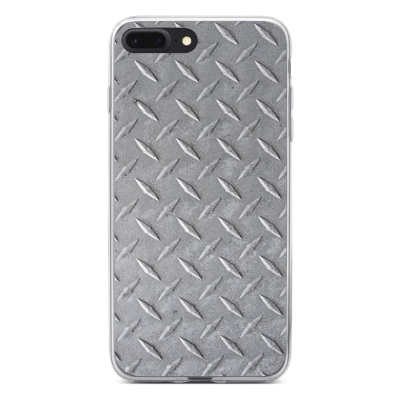 DistinctInk Clear Shockproof Hybrid Case for iPhone 7 PLUS / 8 PLUS (5.5" Screen) - TPU Bumper, Acrylic Back, Tempered Glass Screen Protector - Grey Diamond Plate Steel Print - Printed Diamond Plate