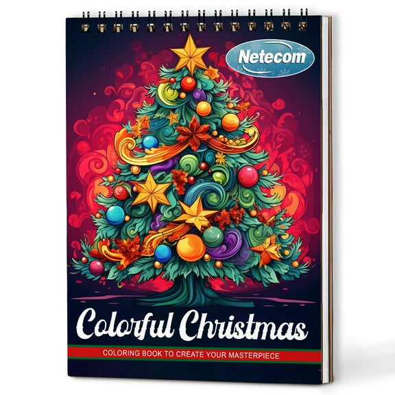 Netecom Colorful Christmas Coloring Book Spiral Bound for Adults, A5 Wooden Cover, 30 Beautiful Coloring Pages of Holiday Scenes for Stress Relief and Relaxation