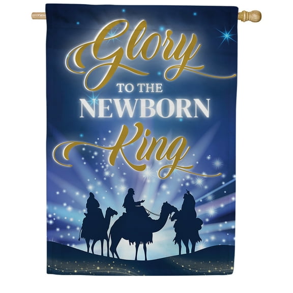 America Forever Rejoice Poinsettia House Flag, 28 x 40 inch Double Sided, Red Background Yellow Border Nativity Banner, Religious Christmas Outdoor Decor, Holiday Yard Decorations Flag