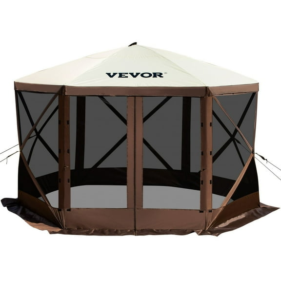 HCY Camping Gazebo Screen Tent; 12*12ft; 6 Sided Pop-up Canopy Shelter Tent with Mesh Windows; Portable Carry Bag; Stakes