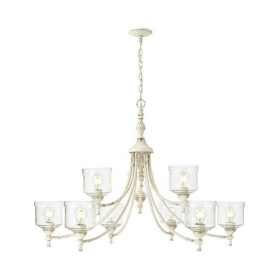 Keating 9 Light Chandelier in Antique Ivory with Hammered Water Glass Shade