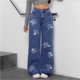 thumbnail image 5 of Y2k Pantalones vaqueros con diamantes de imitación for mujer, pantalones largos con diamantes de imitación de calle, rectos, sueltos, versátiles, pierna ancha, 5 of 7