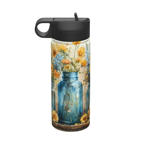 

Uemuo Rustic Blue Vase Blossoms Print 18oz Sports Insulated Kettle Water Bottle Outdoor Sports Bottle Insulated Hydration Bottle with Handle & Flip Straw