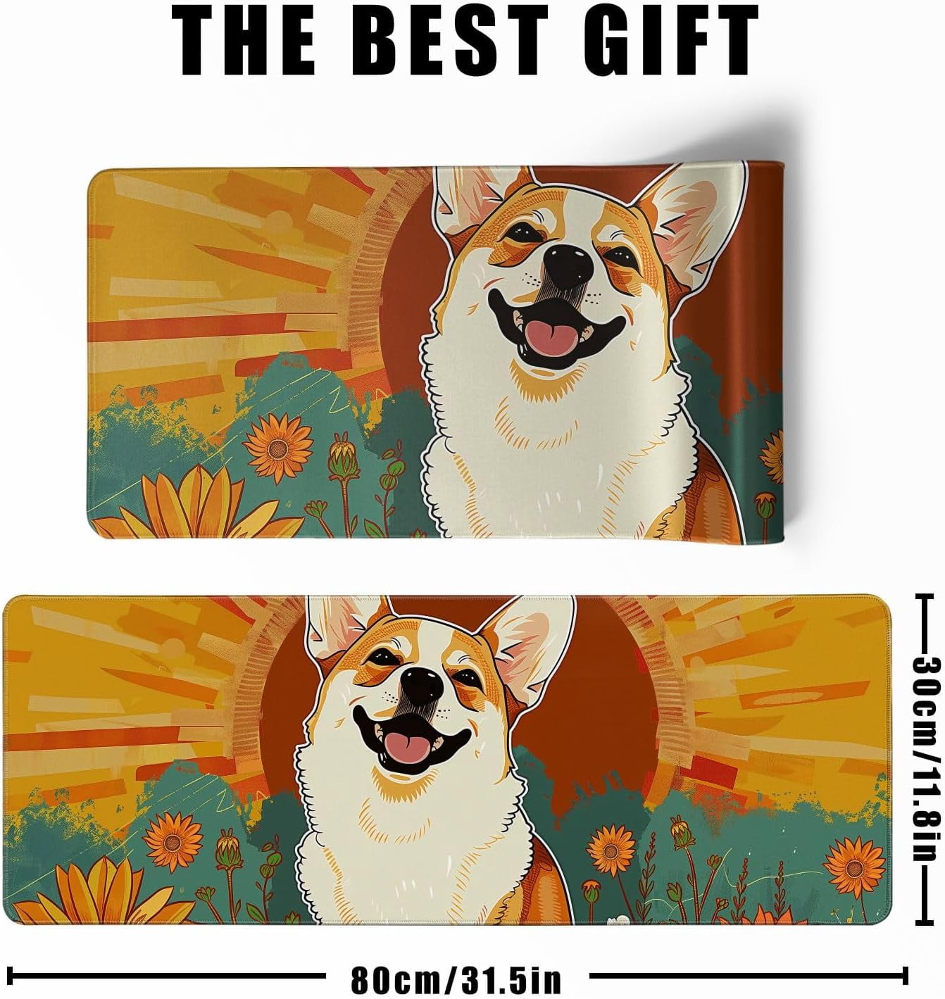Cute Dog Mouse Desk Pad Kawaii Yellow Desk Mat Desk Decor Large Gaming Mouse Pad Desk Mousepad Computer Office Keyboard Laptop Big Corgi Mouse Pad Xl(31.5x11.8 In)-With Non-Slip Base Stitched Eges