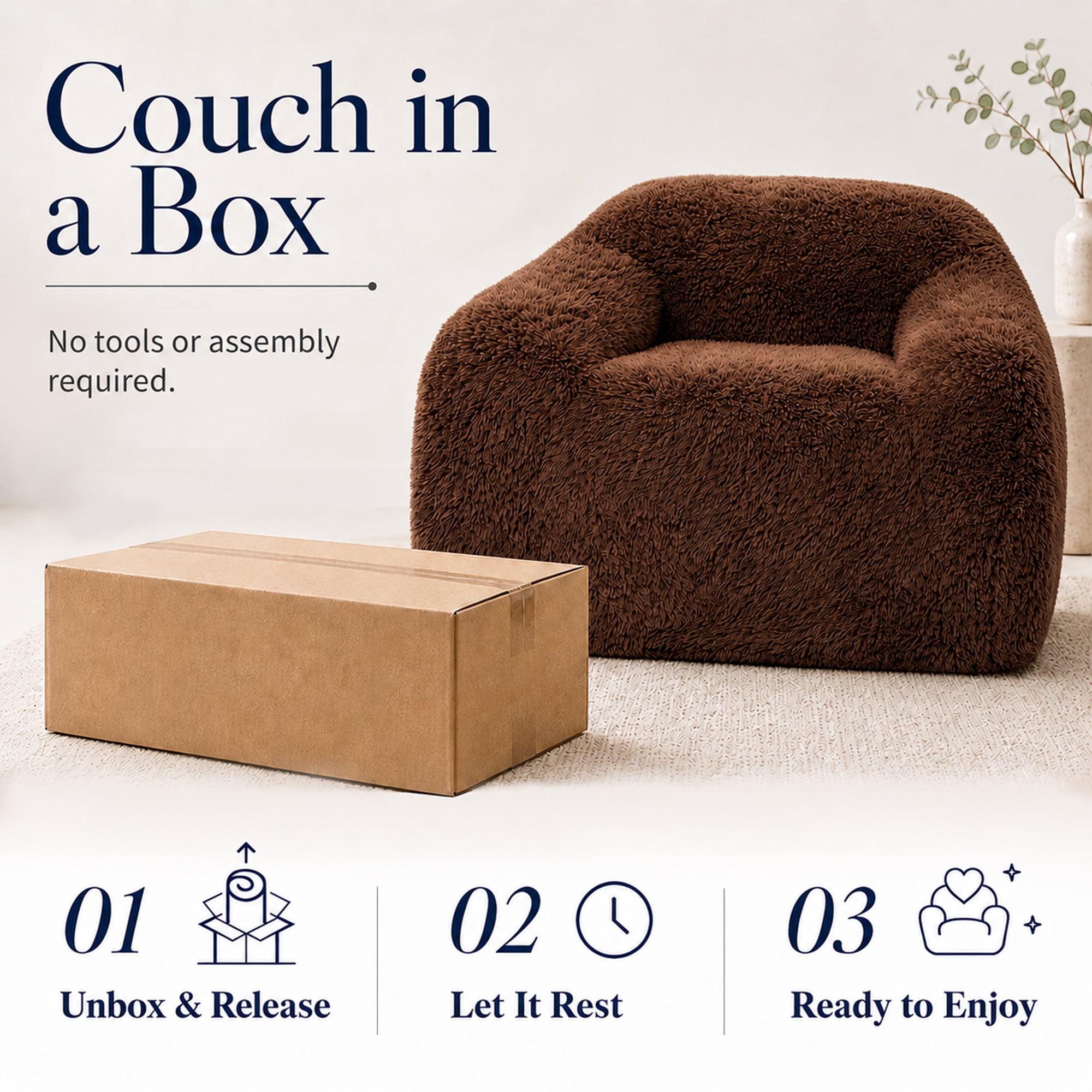 Aenkyo 40.6 Inch Faux Fur Single Sofa Chair, Comfy Lounge Chair in a Box, Orange
