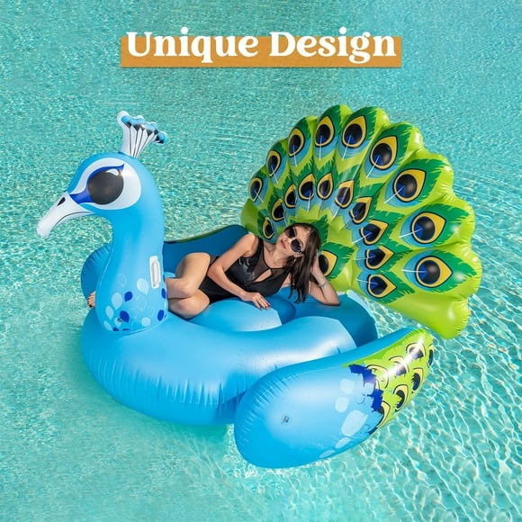 Joyfy Bouée Gonflable Géante de 66 Pouces en Forme de Paon pour Adultes et Enfants, Jouet de Radeau de Piscine Gonflable d'Été