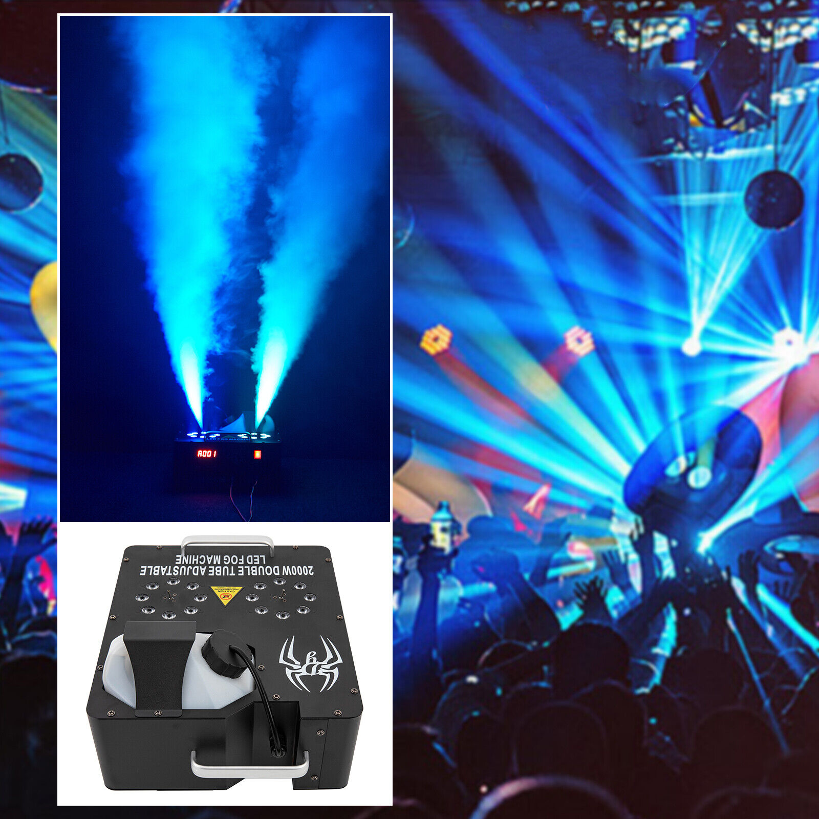 Miumaeov 2000W Fog Machine DMX RGB 3 in 1 16 LED Smoke Machine Stage Lighting with Remote Control 30000cu.ft/min Output 164ft Remote Range 84Oz Tank 13CH DMX Channel for Bar Parties Stage