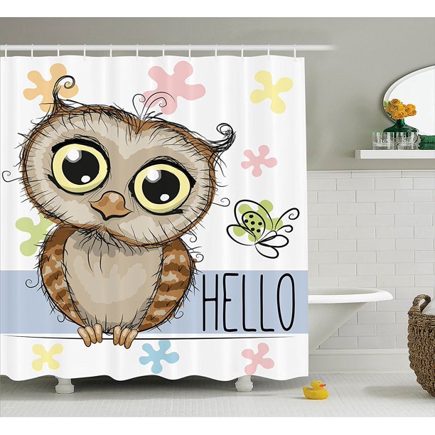 Owl Shower Curtain Kids Decor By Cartoon Animal Butterfly On Floral Background With Hello Message Colorful Daisies Print Fabric Bathroom Set By Ambesonne Walmart Com Walmart Com