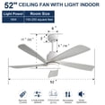 thumbnail image 4 of 52 Inch Modern Ceiling Fan With 120V Dimmable 5 Solid Wood Blades Remote Control Reversible DC Motor With Led Light, 4 of 5