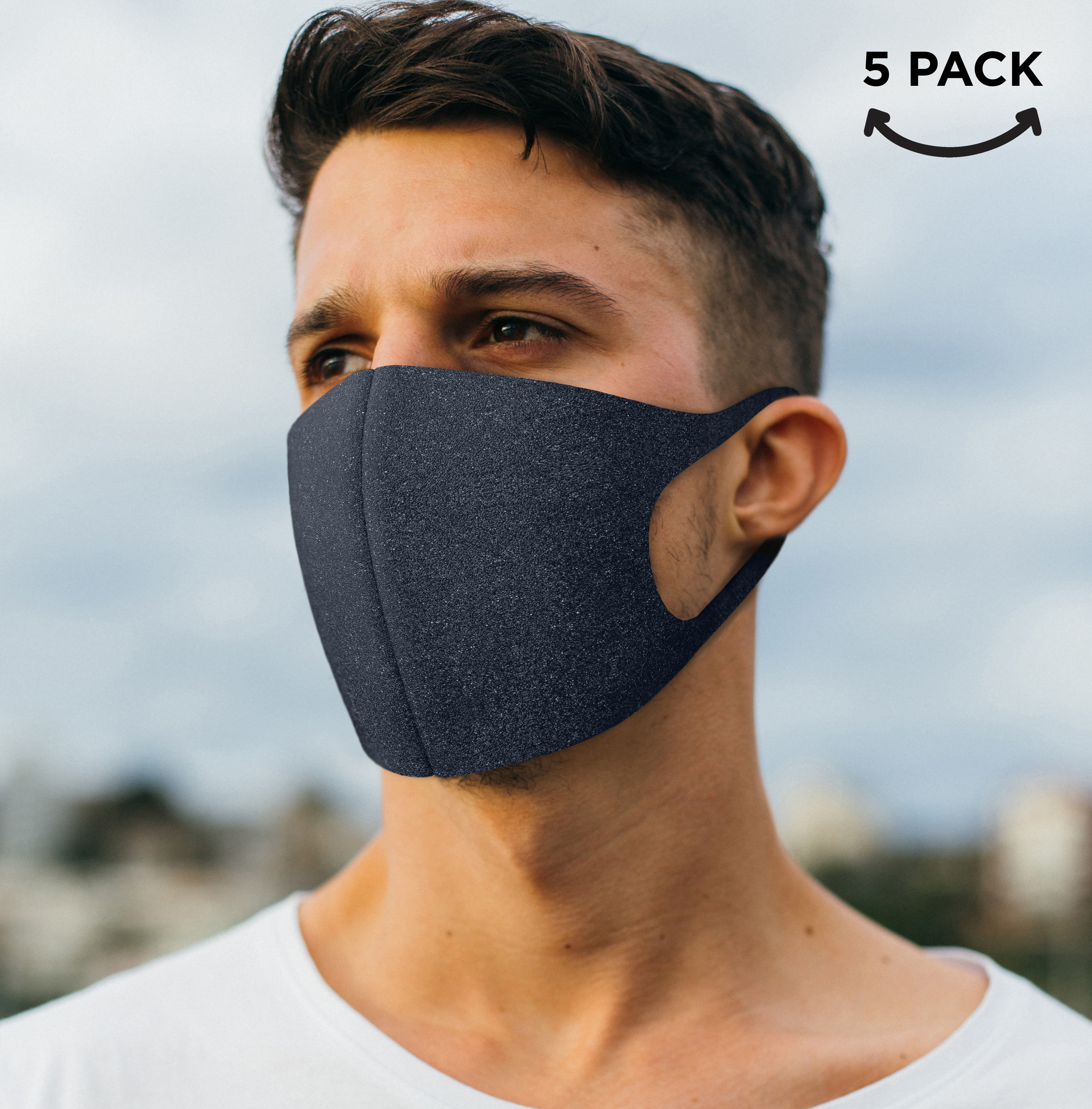 Comfort Co Daily Defense Face Mask Washable (5 Pack, Charcoal