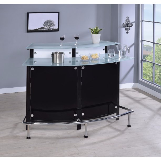 Arched Bar Unit with Frosted Glass Counter Tops, Black
