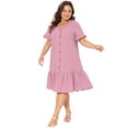 thumbnail image 3 of DARING DIVA Plus Size V Neck Short Sleeves Ruffle Hem Beach Dress 2X Pink, 3 of 6