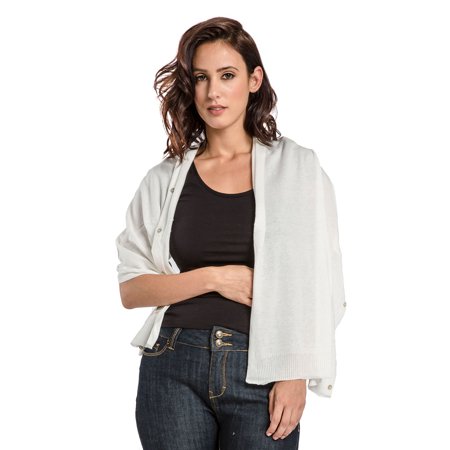 - Miss Halladay Women's White Fine Gauge Sweater Knit Versatile Stole Button Korvette One Size