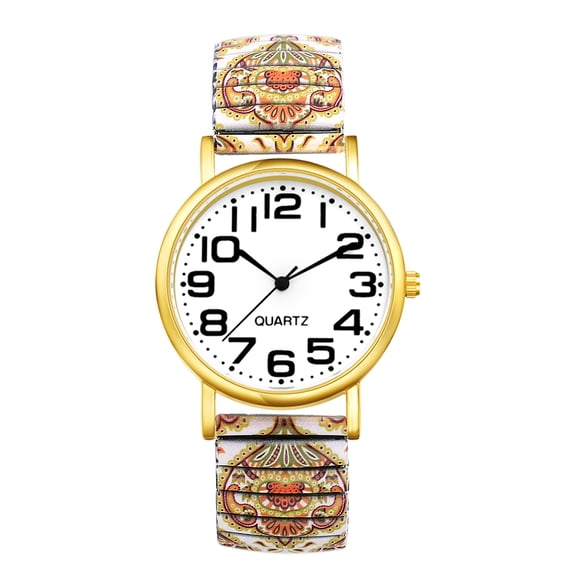 Avaner Stretch Band Watch for Women: Bohemia Printing Easy Reader Elastic Band Watch Large Face Big Number Analog Quartz Expansion Band Wristwatch