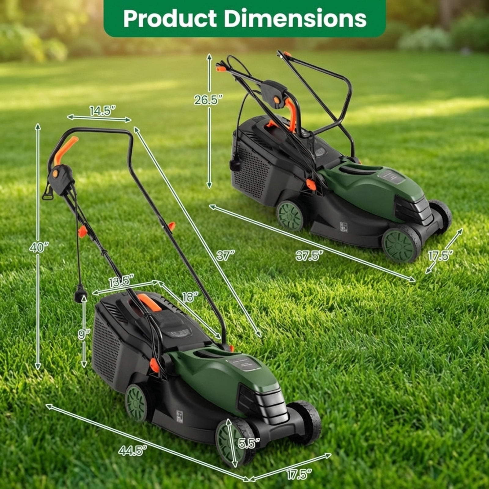 Biotree 12-AMP 13.5 Inch Adjustable Electric Corded Lawn Mower with Collection Box-Green - Outdoor Electric Lawn Yard Care Tool