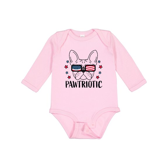 Inktastic Pawtriotic with French Bulldog  in American Flag Sunglasses Boys or Girls Long Sleeve Baby Bodysuit