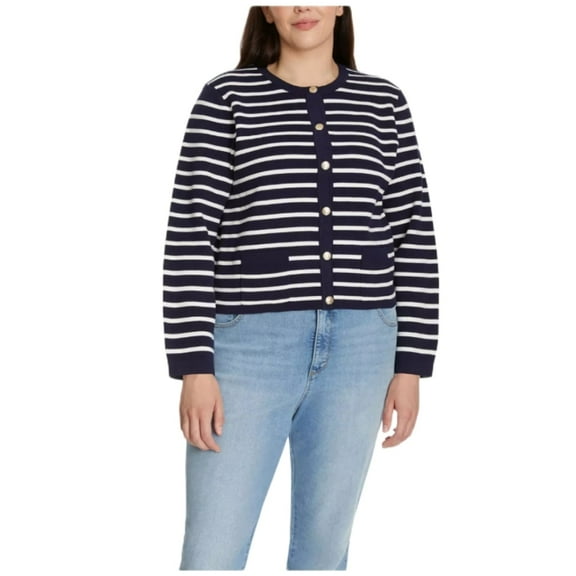 Nine West Women's Spring Cardigan, Navy/White Stripe - Medium