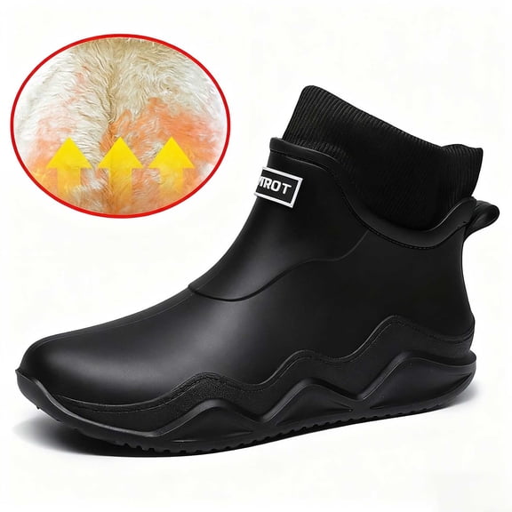 KANG Fashion Women's Fashion Color Block Couple Short Rain Boots, Plush Lined Waterproof Non- Rubber Rain Boots for Outdoor Black 38