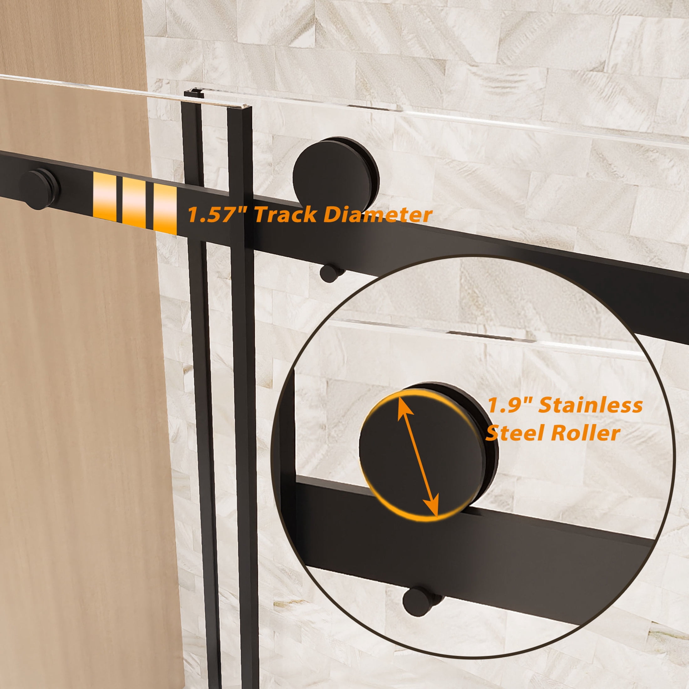 Noble House 60"x60" Frameless Sliding Shower Door, Tempered Glass with Stainless Steel Handle, Matte Black