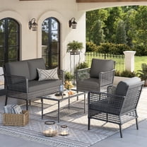 ELPOSUN 4 Pieces Patio Furniture Set, All-Weather Wicker Outdoor Furniture Set for Porch, Patio Conversation Set for Backyard, Balcony, Gray/Gray