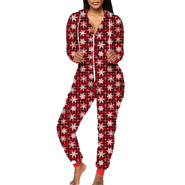 Aunavey Women's Christmas Onesie Pajamas Jumpsuit Long Sleeve Romper