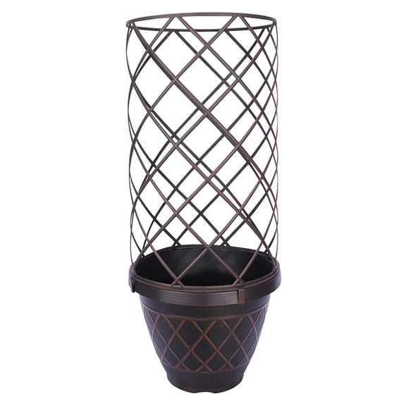 Southern Patio 15-Inch Lacis Resin Planter with Trellis Support Frame, UV Protected, Brown