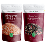 Viva Doria Rainbow Peppercorn Blend (Whole Black, White, Green and Pink Peppercorn) 12 oz and Himalayan Pink Salt (Coarse Grain) 2 lb for Grinder Refills