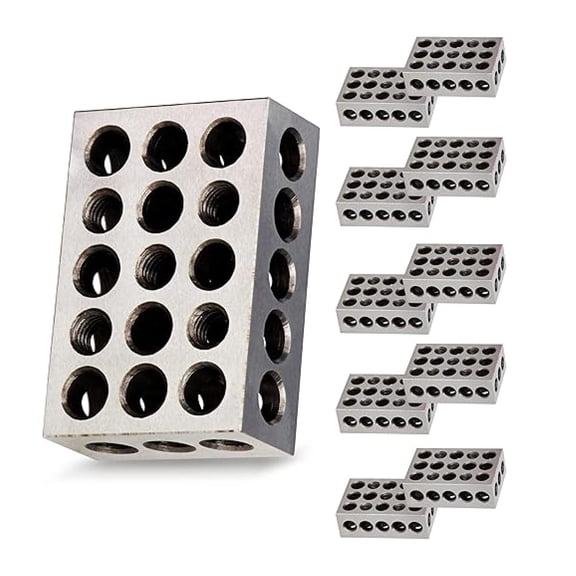 123 Block Set Machinist Fabrication Tools - 5 Matched Pairs Steel Precision Gage Blocks with Threaded and Untapped Holes for Milling