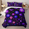 thumbnail image 2 of Feelyou Boho Skull Flower Quilt Full, Spooky Bat Star Full Bedspread Sets, Purple, 3pcs, 1 Comforter and 2 Pillowcases, 2 of 7