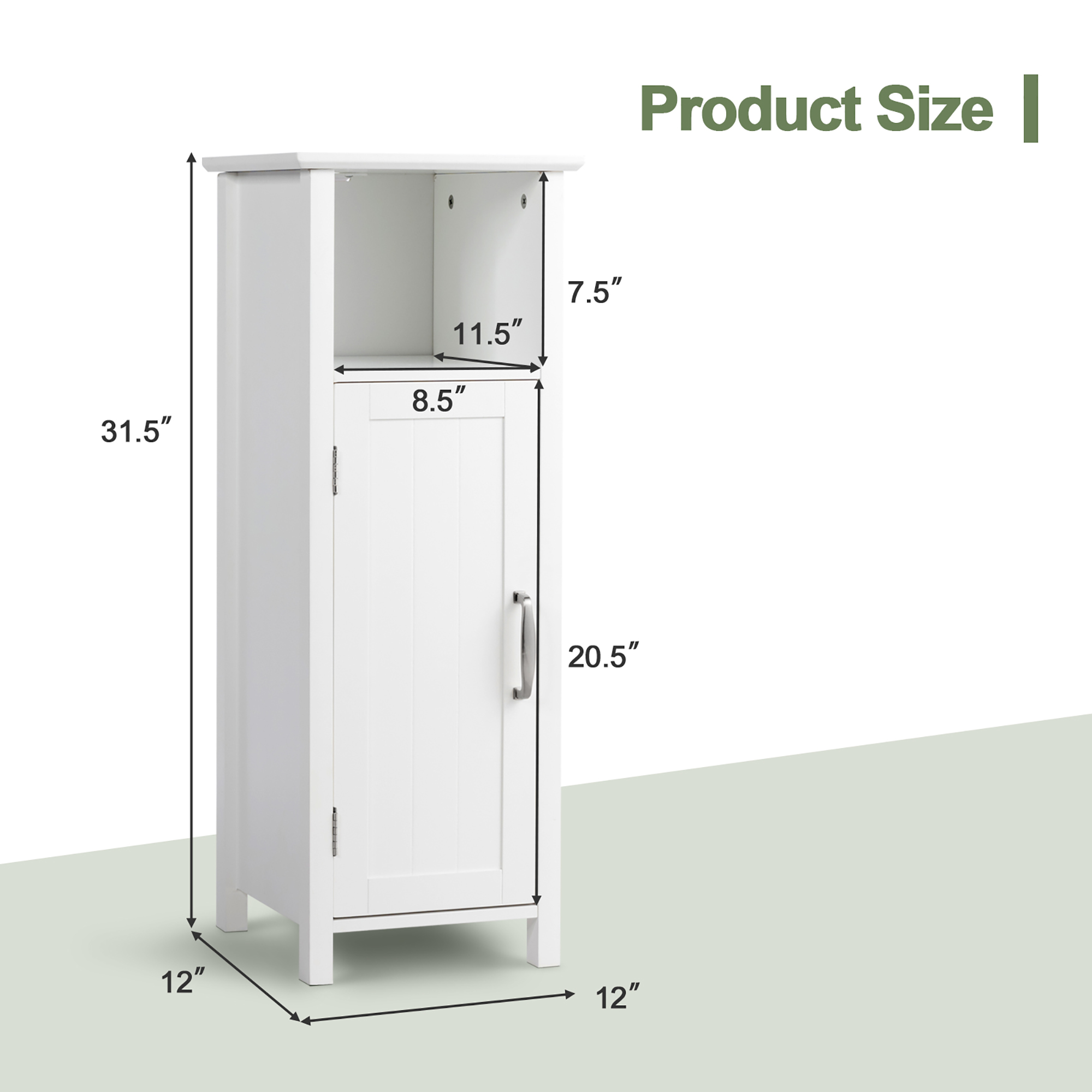 Gymax Bathroom Floor Storage Cabinet Free Standing w/ Single Door Adjustable Shelf